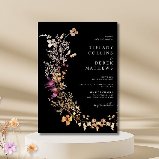 Black Boho Wildblume Wedding Einladung