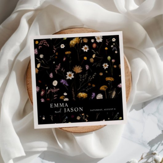 Black Boho Wildblume Wedding Napkins Serviette