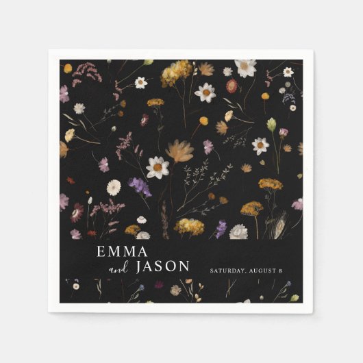 Black Boho Wildblume Wedding Napkins Serviette (Vorderseite)