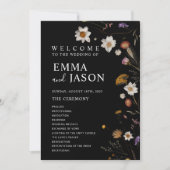 Black Boho Wildblume Wedding Program Einladung (Vorderseite)