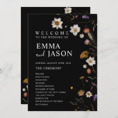 Black Boho Wildblume Wedding Program Einladung (Vorne/Hinten)