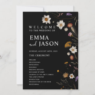 Black Boho Wildblume Wedding Program Einladung