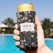 Black Boho Wildblume Wedding Seltzer Can Cooler Selters Dosenkühler