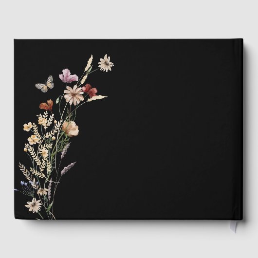 Black Boho Wildblumen Hochzeit Gästebuch (Rückseite)
