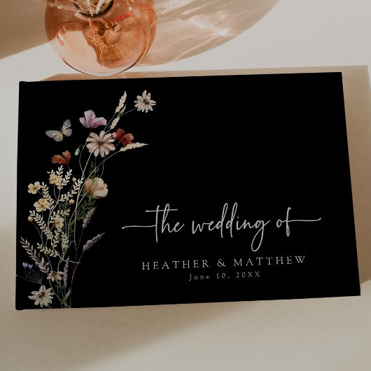 Black Boho Wildblumen Hochzeit Gästebuch