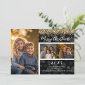 Black Bokeh Gold Glitzer 3-Foto Frohe Weihnachten (Stehend Vorderseite)