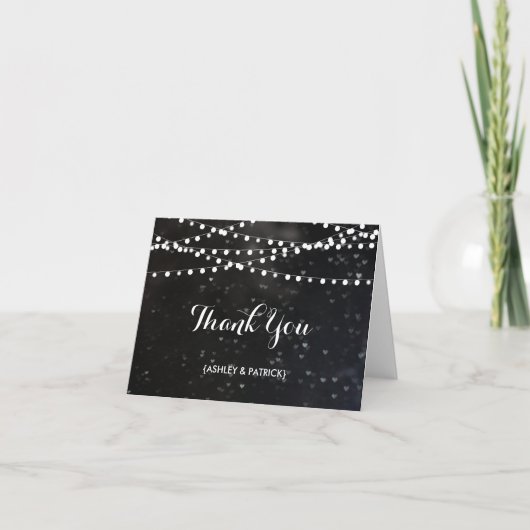 Black Bokeh String of Lights Thank You Card Dankeskarte (Vorderseite)