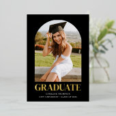 Black Bold Gold Typography 2 Photo Arch Graduation Folieneinladung (Stehend vorne)