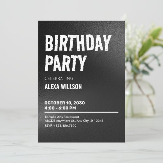 Black Bold Grunge Geburtstag Einladung (Stehend Vorderseite)