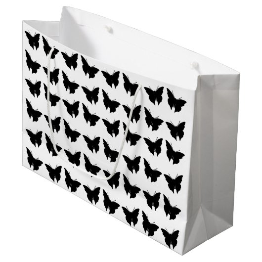 Black Bold Mod Butterflies Große Geschenktüte (Vorderseite Schrägansicht)