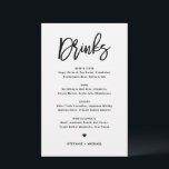 Black Bold Modern Calligraphy Wedding Drinks Menu<br><div class="desc">Fügen Sie diese individuell anpassbaren Getränke-Menükarte Papier zu Ihrem Event-Tischdecke hinzu. Es zeichnet sich durch moderne Kalligraphie und einfache Typografie in schwarz aus. Diese moderne Kalligraphie-Bar-Karte eignet sich ideal für Hochzeiten,  Brautpartys,  Babyduschen und vieles mehr.</div>