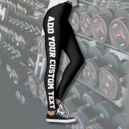 Black Bold Personalized Custom Text Vertical Leggings