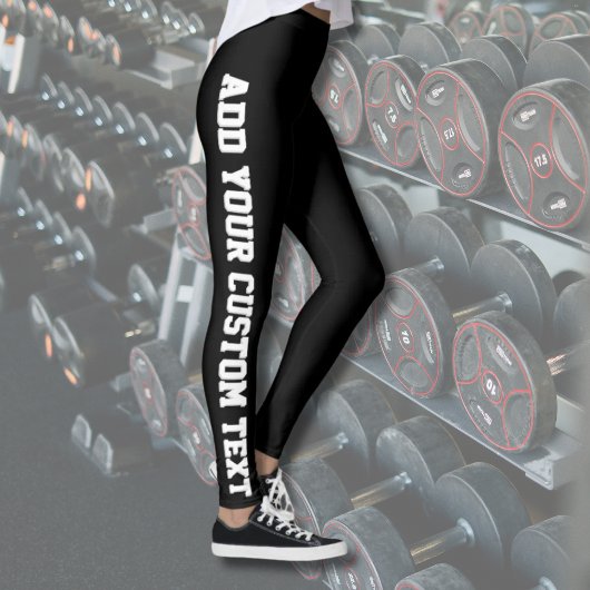 Black Bold Personalized Custom Text Vertical Leggings