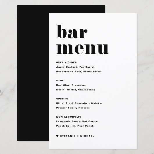 Black Bold Retro Typografy Wedding Bar Menu (Vorne/Hinten)
