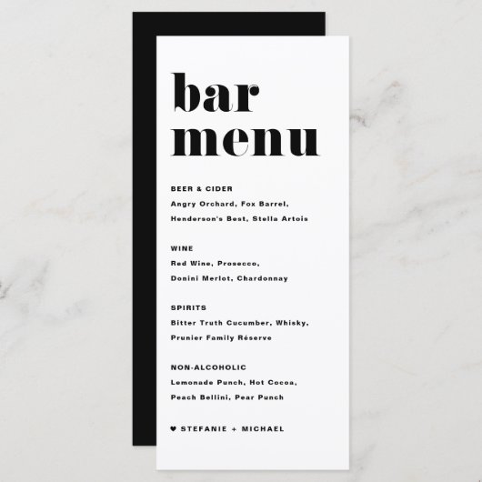 Black Bold Retro Typografy Wedding Bar Menükarte (Vorne/Hinten)