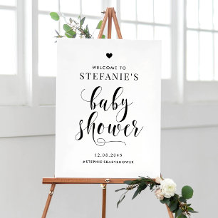 Black Bold Script Baby Dusche Willkommen Poster