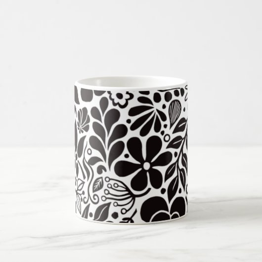 Black Bold Wild Blume & Blätter auf Aqua Kaffeetasse (Mittel)