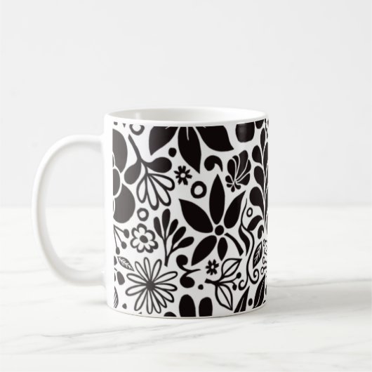 Black Bold Wild Blume & Blätter auf Aqua Kaffeetasse (Links)