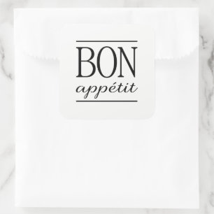 Black BON APPETIT Zitat Dinner Typografie Text Quadratischer Aufkleber