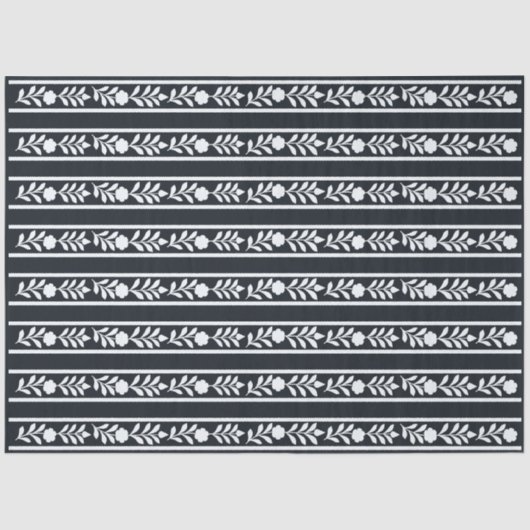 Black Bone Inlay Floral Border Decoupage Paper Seidenpapier (Vorderseite)