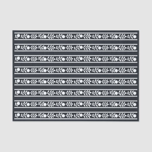 Black Bone Inlay Floral Border Decoupage Paper Seidenpapier (Vorderseite)