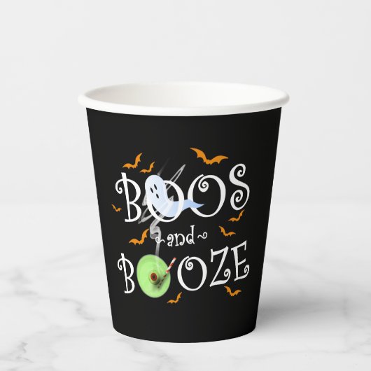 Black Boos & Booze Halloween-Party Pappbecher (Vorderseite)