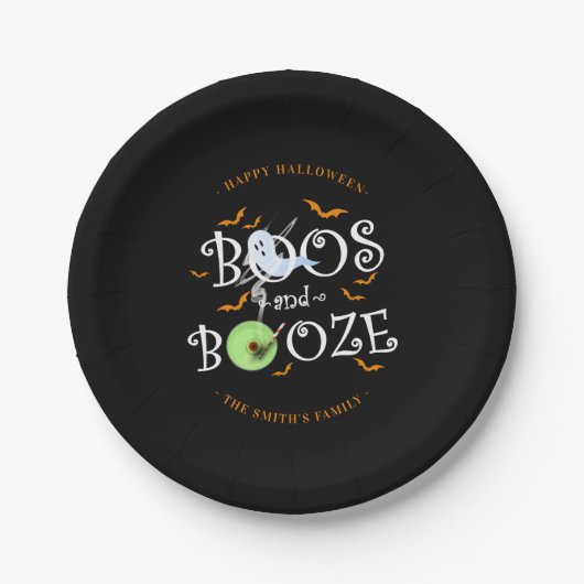 Black Boos & Booze Halloween-Party Pappteller (Vorderseite)
