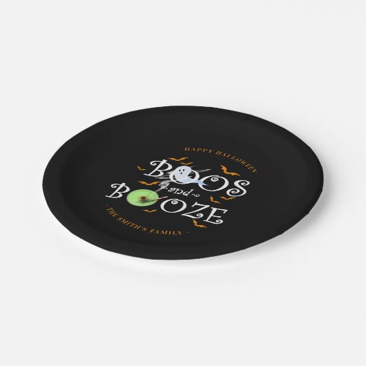 Black Boos & Booze Halloween-Party Pappteller (Schrägansicht)