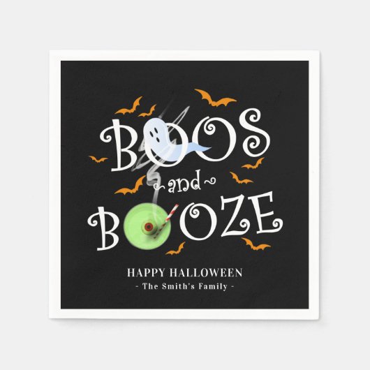 Black Boos & Booze Halloween-Party Serviette (Vorderseite)