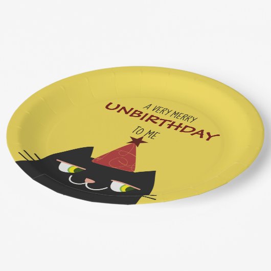 Black Boost The Cat , Cartoon Doodle Funny Geburts Pappteller (Schrägansicht)