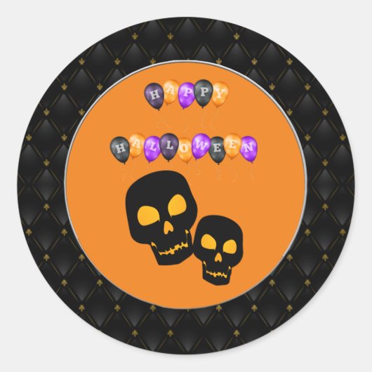 Black Border Black Skulls Happy Halloween Balloons Runder Aufkleber (Vorderseite)