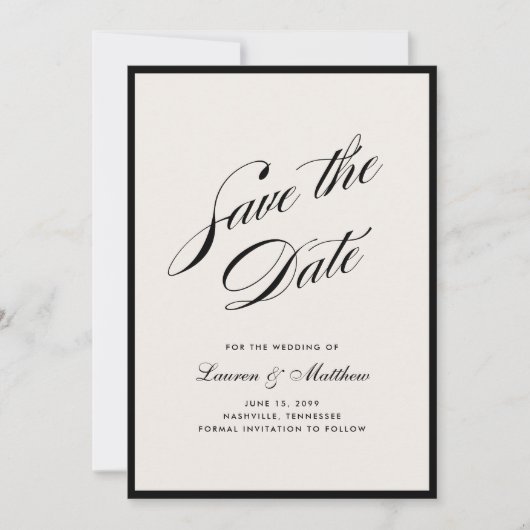 Black Border Ivory Modern Save the Date Einladung (Vorderseite)
