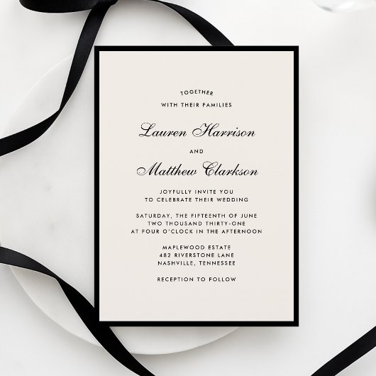 Black Border Ivory Modern Wedding Invitation Einladung