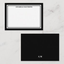 Black Border Minimalist Name Monogram Mitteilungskarte