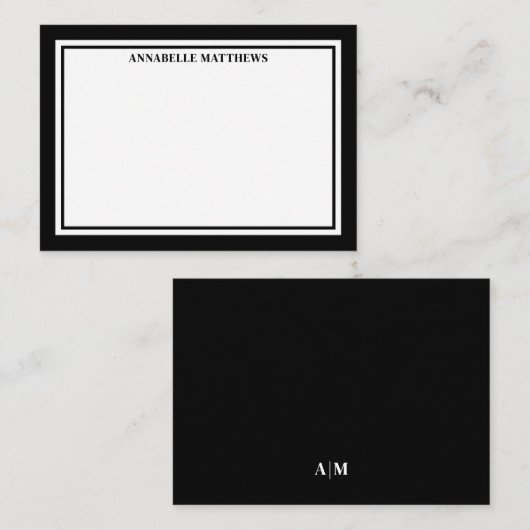 Black Border Minimalist Name Monogram Mitteilungskarte (Vorne/Hinten)