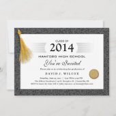 Black Border Pattern Diploma & Gold Tassel Einladung (Vorderseite)
