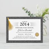 Black Border Pattern Diploma & Gold Tassel Einladung (Stehend Vorderseite)