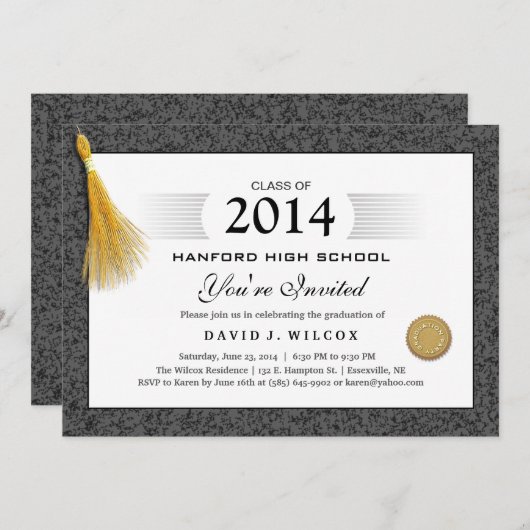 Black Border Pattern Diploma & Gold Tassel Einladung (Vorne/Hinten)