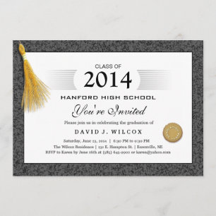 Black Border Pattern Diploma & Gold Tassel Einladung