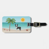 Black Boston Terrier an einem tropischen Sommerstr Gepäckanhänger (Vorderseite horizontal)