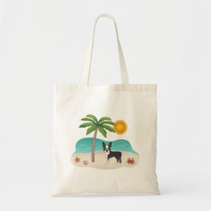 Black Boston Terrier an einem tropischen Sommerstr Tragetasche