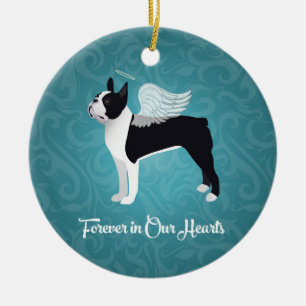 Black Boston Terrier Dog Angel Pet Memorial Keramikornament