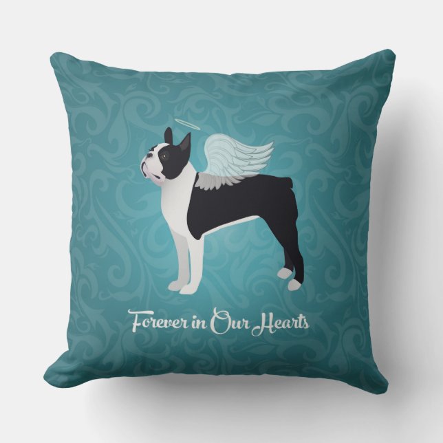 Black Boston Terrier Dog Angel Pet Memorial Kissen (Vorderseite)