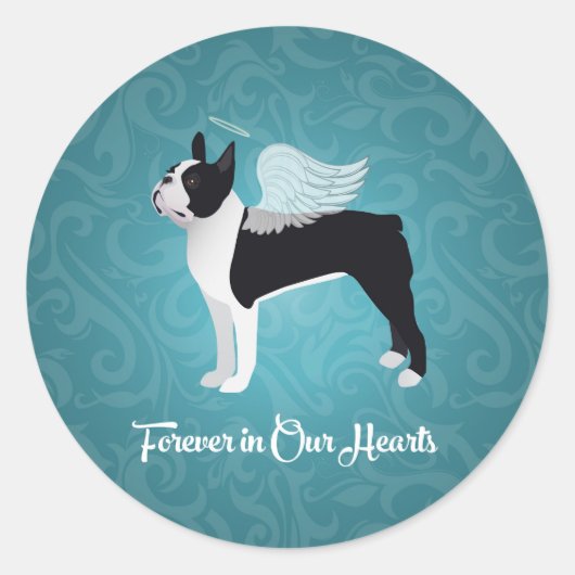 Black Boston Terrier Dog Angel Pet Memorial Runder Aufkleber (Vorderseite)