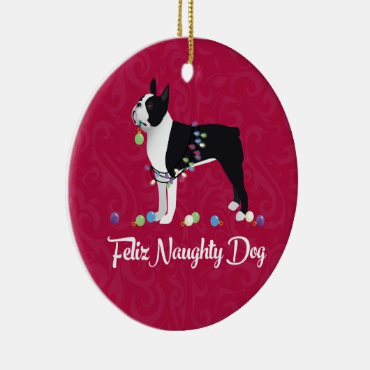 Black Boston Terrier Feliz Naughty Dog Design Keramik Ornament (Rechts)