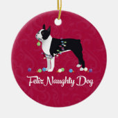 Black Boston Terrier Feliz Naughty Dog Design Keramik Ornament (Vorne)