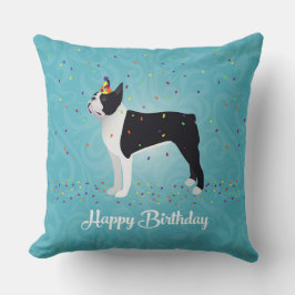 Black Boston Terrier Happy Birthday Design Kissen