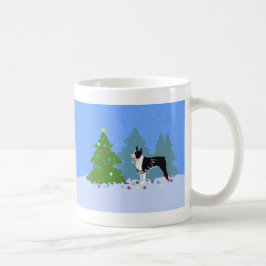 Black Boston Terrier im Weihnachtswald Kaffeetasse