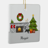 Black Boston Terrier in einem festlichen Weihnacht Keramikornament (Rechts)