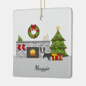 Black Boston Terrier in einem festlichen Weihnacht Keramikornament (Links)